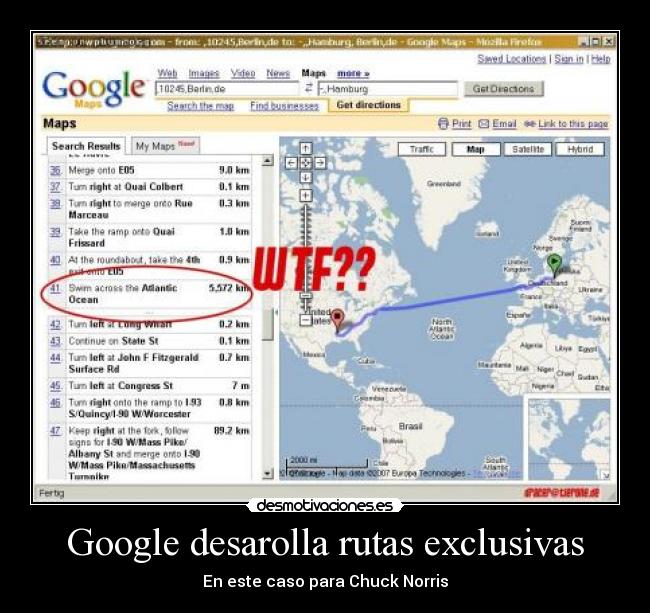 Google desarolla rutas exclusivas - En este caso para Chuck Norris