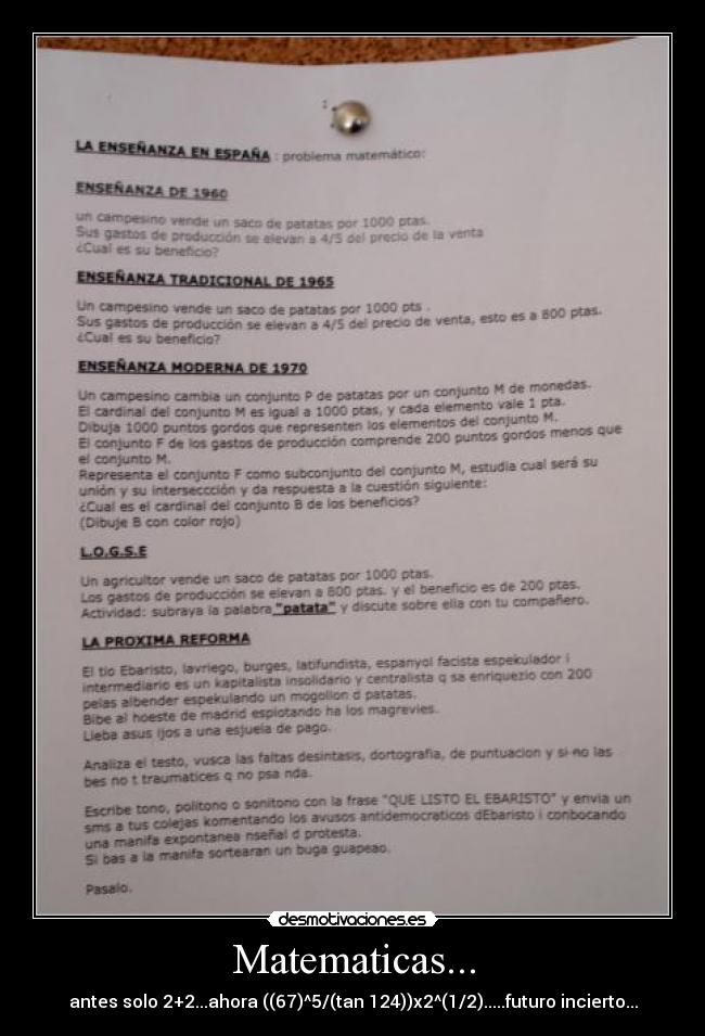 Matematicas... - antes solo 2+2...ahora ((67)^5/(tan 124))x2^(1/2).....futuro incierto...