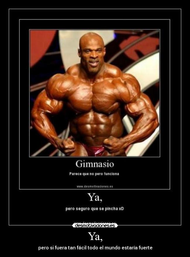 carteles gimnasio ronnie culturista pesas todo mundo fuerte desmotivaciones