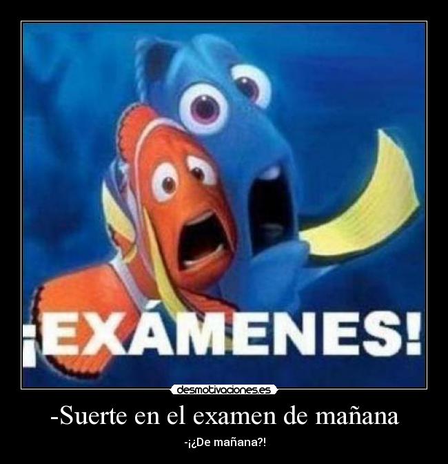 -Suerte en el examen de mañana - -¡¿De mañana?!