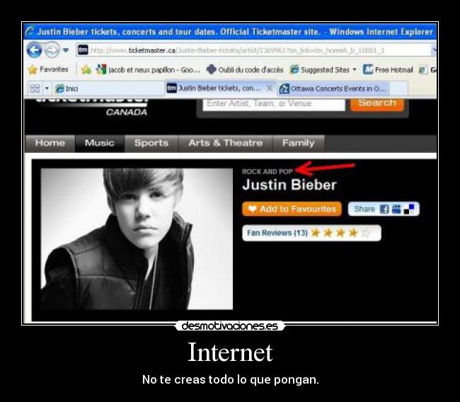 carteles internet justin bieber ticketmaster rock and pop desmotivaciones