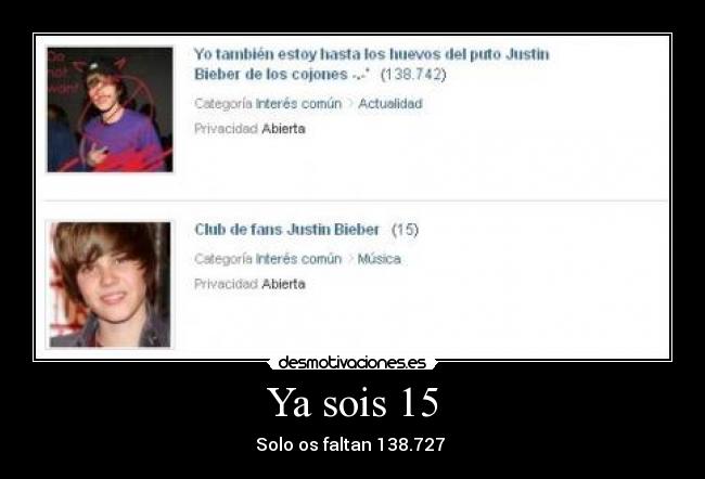 Ya sois 15 - Solo os faltan 138.727