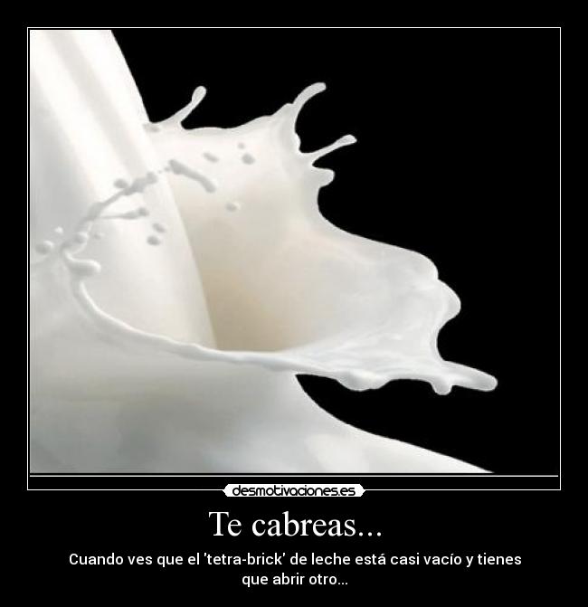 Te cabreas... - Cuando ves que el \tetra-brick\ de leche está casi vacío y tienes que abrir otro...