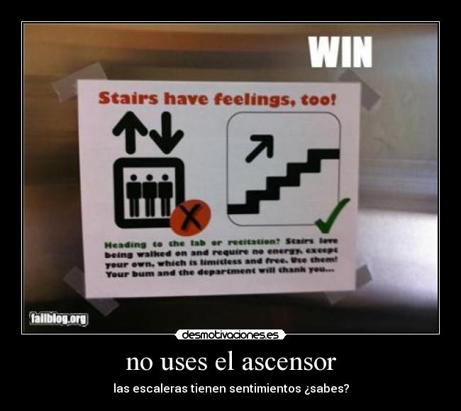 carteles uses ascensor las escaleras tienen sentimientos desmotivaciones
