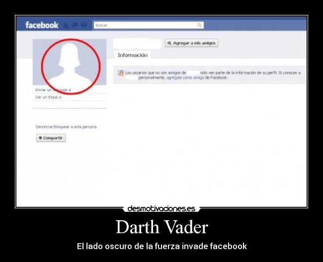 Darth Vader - El lado oscuro de la fuerza invade facebook