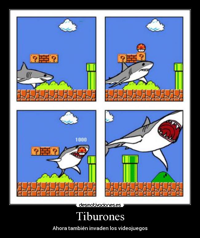 carteles tiburones videojuegos mario desmotivaciones