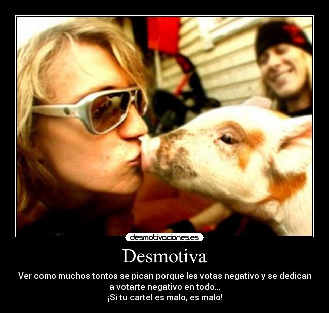 Desmotiva - Ver como muchos tontos se pican porque les votas negativo y se dedican
a votarte negativo en todo...
¡Si tu cartel es malo, es malo!