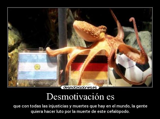Desmotivación es - que con todas las injusticias y muertes que hay en el mundo, la gente
quiera hacer luto por la muerte de este cefalópodo.