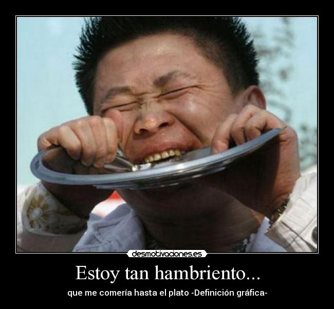 Estoy tan hambriento... - que me comería hasta el plato -Definición gráfica-