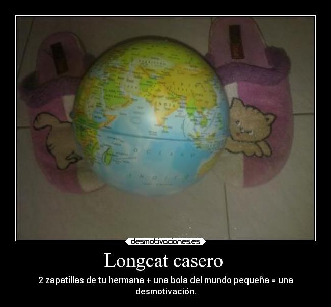 Longcat casero - 2 zapatillas de tu hermana + una bola del mundo pequeña = una desmotivación.