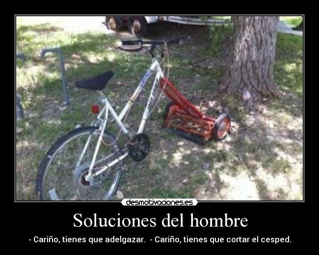 Soluciones del hombre - - Cariño, tienes que adelgazar.  - Cariño, tienes que cortar el cesped.