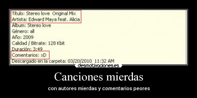 Canciones mierdas - con autores mierdas y comentarios peores
