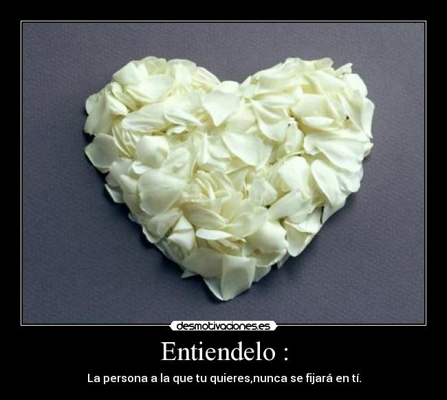 Entiendelo : - La persona a la que tu quieres,nunca se fijará en tí.