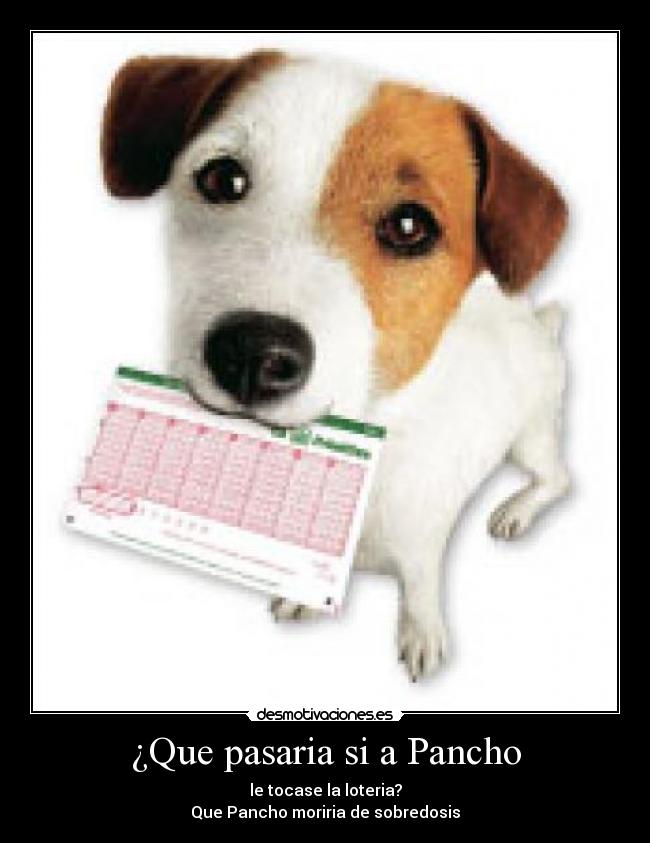 ¿Que pasaria si a Pancho - le tocase la loteria?
Que Pancho moriria de sobredosis