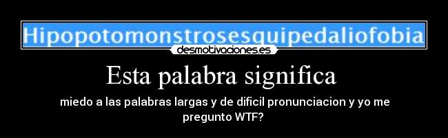Esta palabra significa  - miedo a las palabras largas y de dificil pronunciacion y yo me pregunto WTF? 