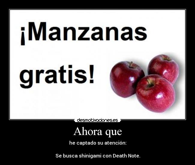 Ahora que - he captado su atención:
Se busca shinigami con Death Note.