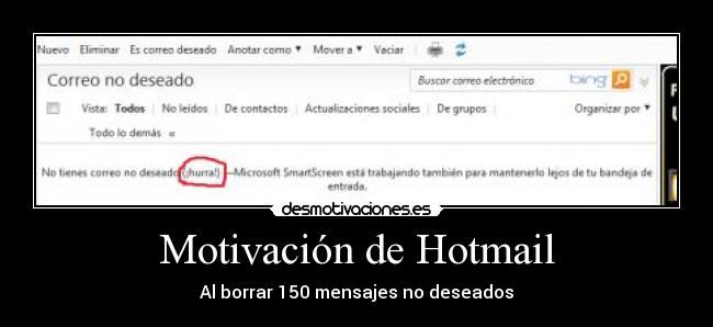 Motivación de Hotmail - Al borrar 150 mensajes no deseados