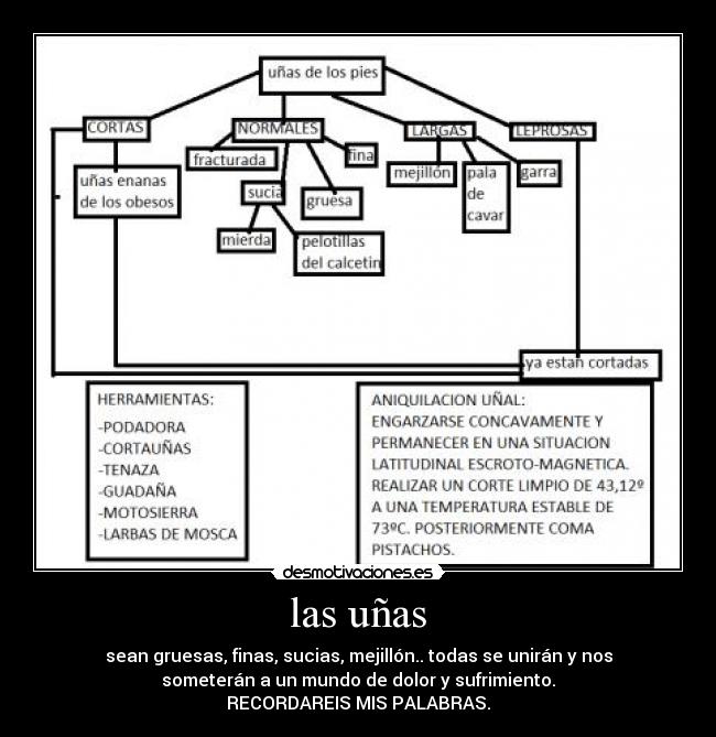 las uñas - sean gruesas, finas, sucias, mejillón.. todas se unirán y nos
someterán a un mundo de dolor y sufrimiento.
RECORDAREIS MIS PALABRAS.