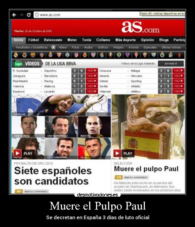 carteles espana pulpo paul campeones muere muerte desmotivaciones