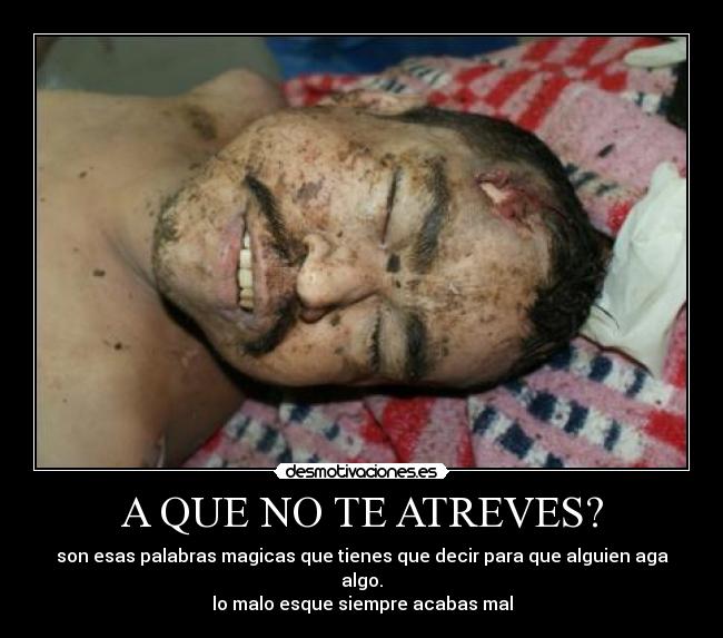 A QUE NO TE ATREVES? - son esas palabras magicas que tienes que decir para que alguien aga algo.
lo malo esque siempre acabas mal