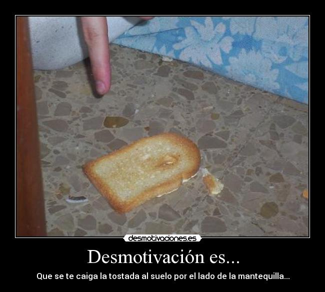 Desmotivación es... - Que se te caiga la tostada al suelo por el lado de la mantequilla...