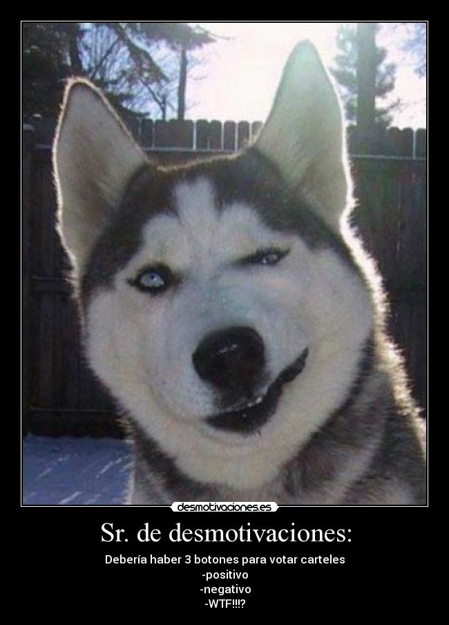Sr. de desmotivaciones: - Debería haber 3 botones para votar carteles
-positivo
-negativo
-WTF!!!?