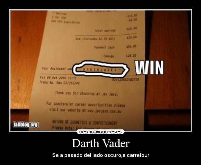 Darth Vader - Se a pasado del lado oscuro,a carrefour