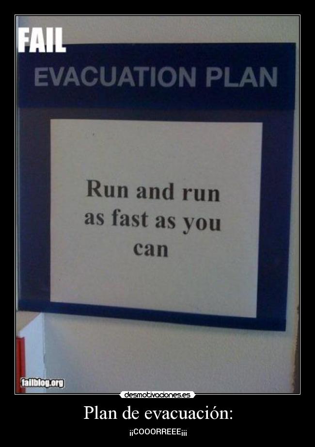 carteles plan evacuacion desmotivaciones