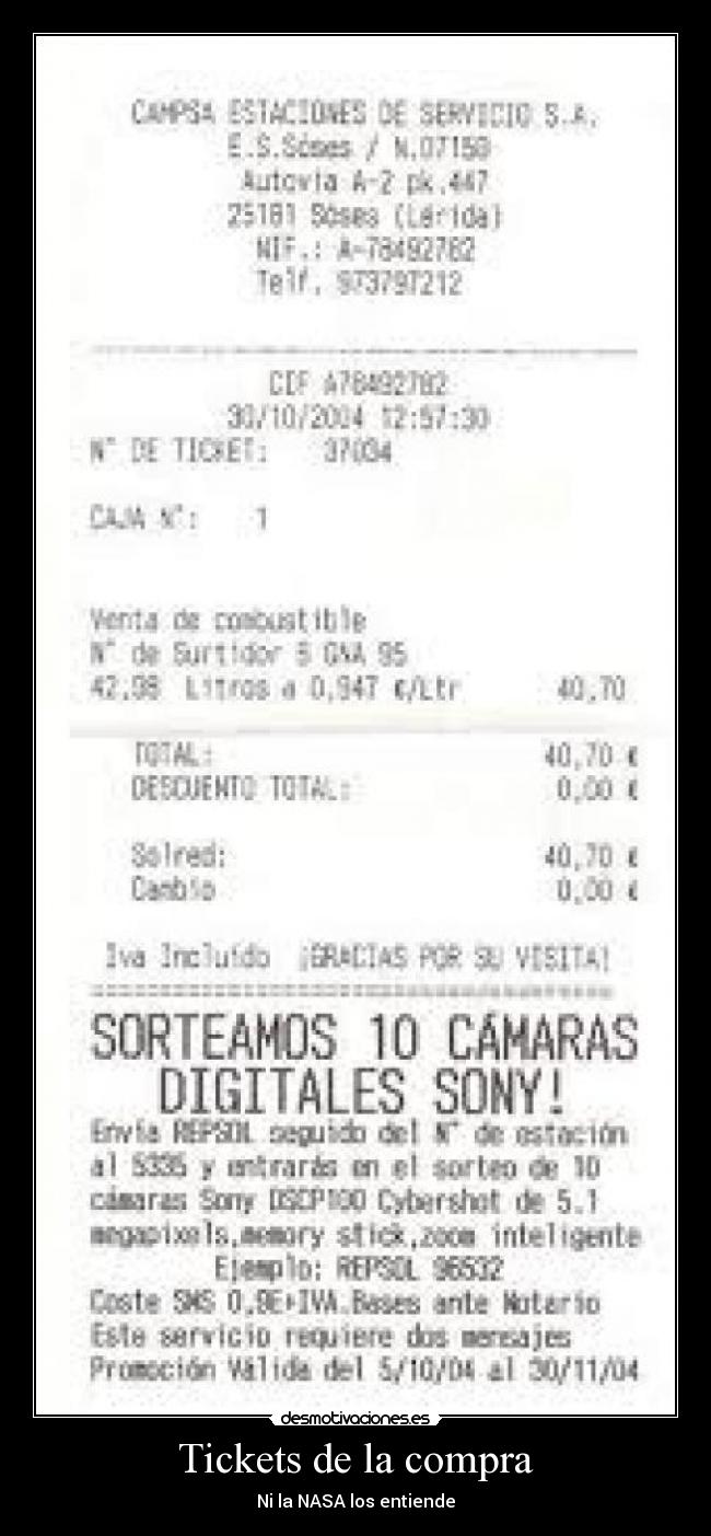 Tickets de la compra - Ni la NASA los entiende
