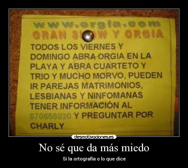 carteles miedo orgia desesperado ortografia desmotivaciones