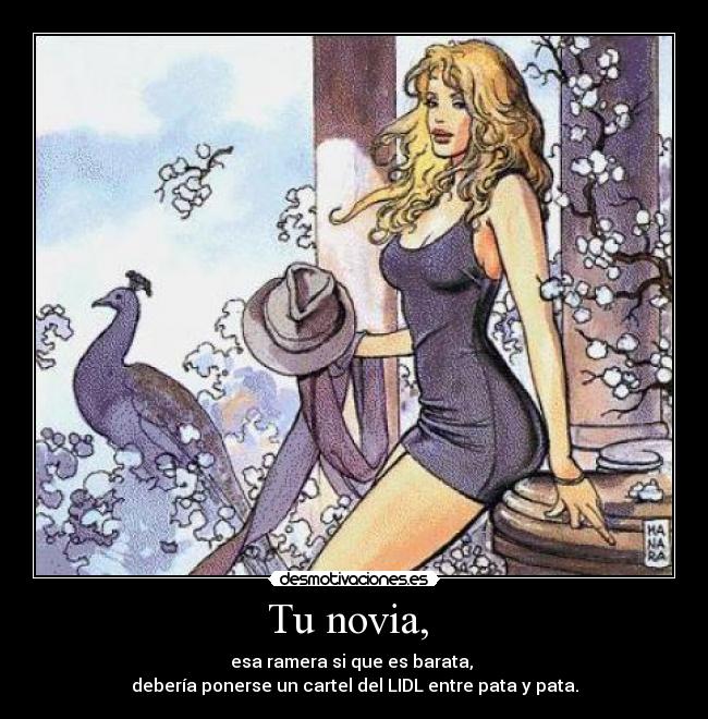Tu novia, - esa ramera si que es barata,
debería ponerse un cartel del LIDL entre pata y pata.