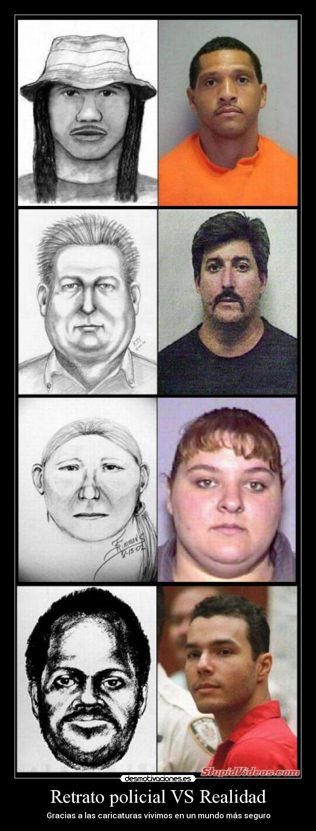 Retrato policial VS Realidad - Gracias a las caricaturas vivimos en un mundo más seguro