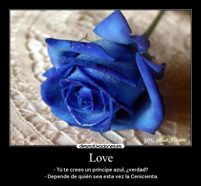 Love - - Tú te crees un príncipe azul, ¿verdad?
- Depende de quién sea esta vez la Cenicienta.