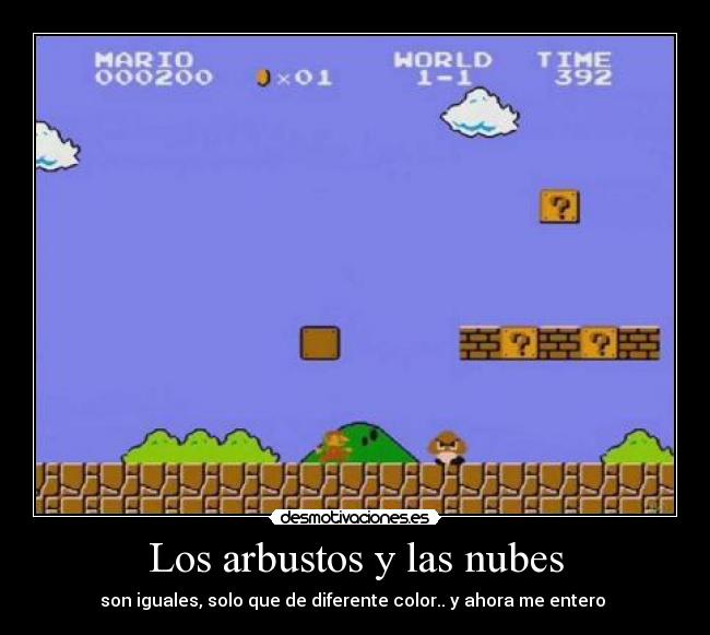 carteles mario bros arbusto nube desmotivaciones