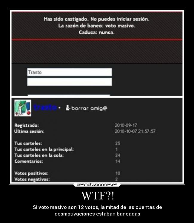 WTF?! - Si voto masivo son 12 votos, la mitad de las cuentas de
desmotivaciones estaban baneadas