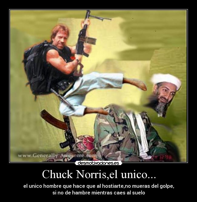 Chuck Norris,el unico... - el unico hombre que hace que al hostiarte,no mueras del golpe,
si no de hambre mientras caes al suelo