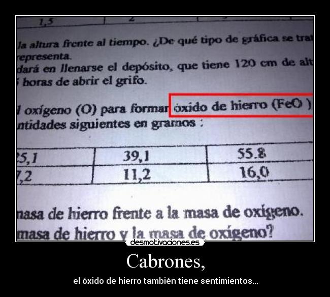 Cabrones, - el óxido de hierro también tiene sentimientos...