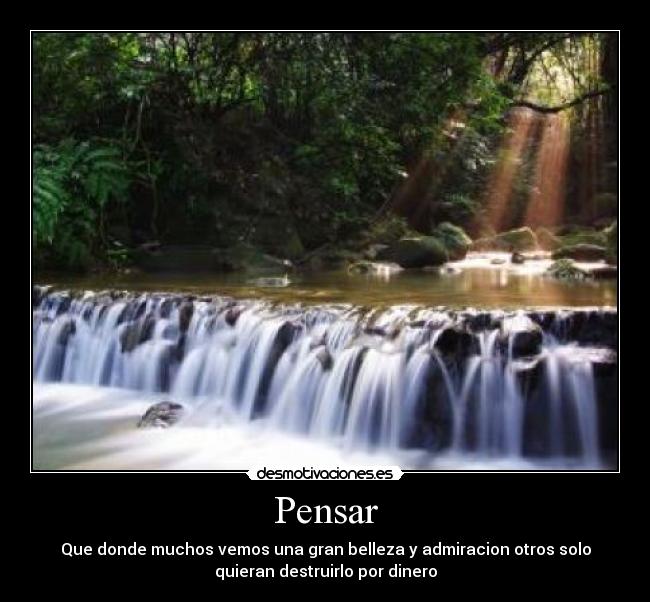 Pensar - Que donde muchos vemos una gran belleza y admiracion otros solo
quieran destruirlo por dinero