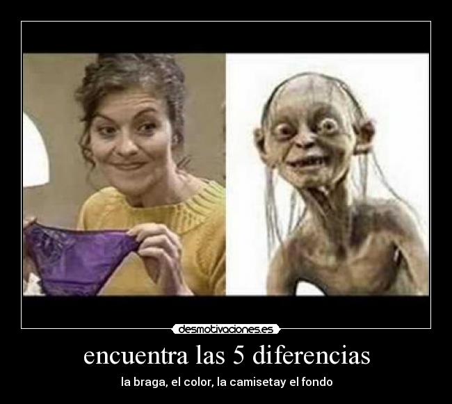 encuentra las 5 diferencias - la braga, el color, la camisetay el fondo