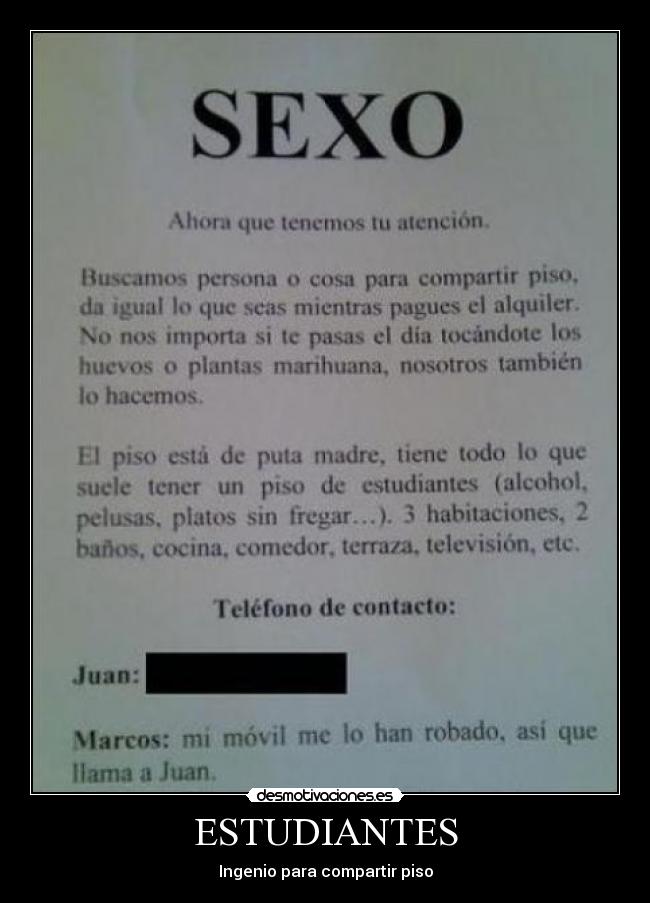 ESTUDIANTES - Ingenio para compartir piso