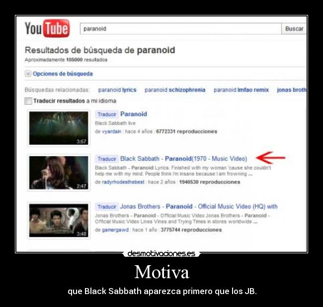 Motiva - que Black Sabbath aparezca primero que los JB.