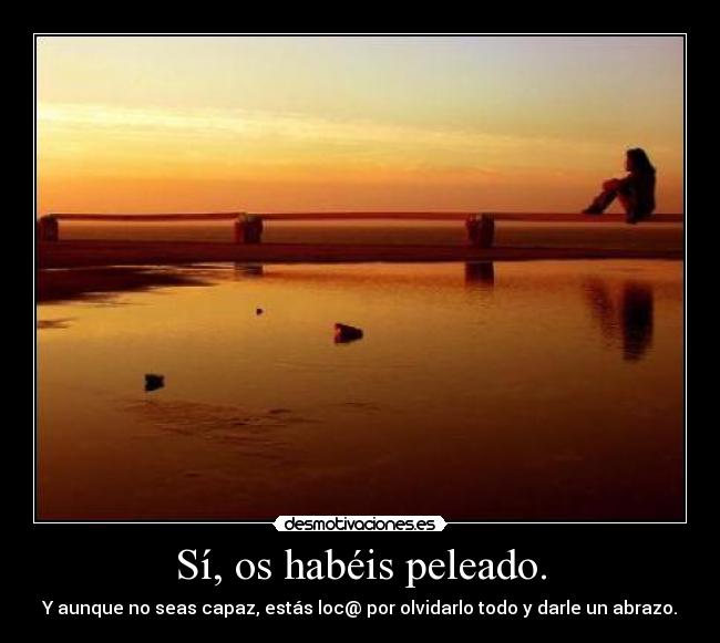 Sí, os habéis peleado. - Y aunque no seas capaz, estás loc@ por olvidarlo todo y darle un abrazo.