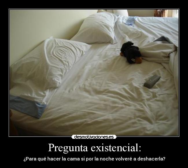 Pregunta existencial: - ¿Para qué hacer la cama si por la noche volveré a deshacerla?