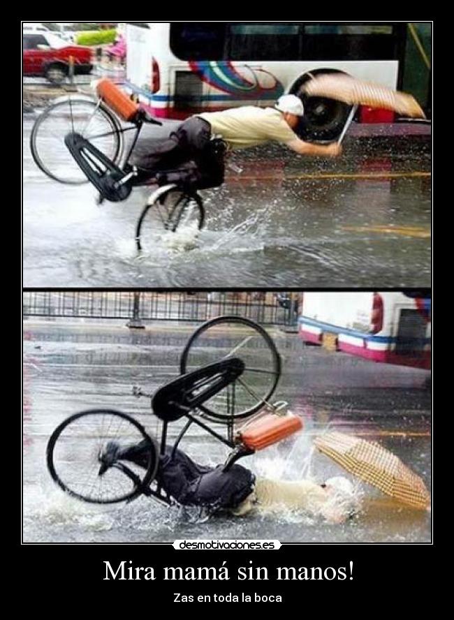 carteles bicicleta hombre paraguas caida desmotivaciones