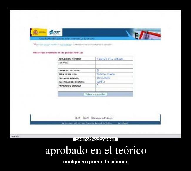 aprobado en el teórico - cualquiera puede falsificarlo