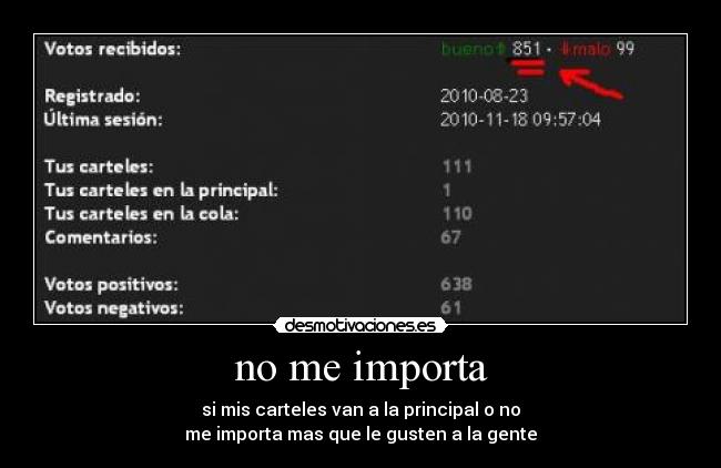 no me importa - si mis carteles van a la principal o no
me importa mas que le gusten a la gente