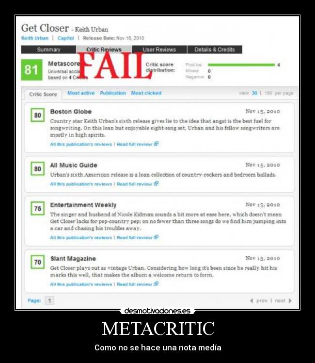 METACRITIC - Como no se hace una nota medía