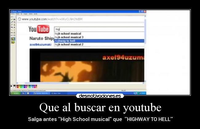 Que al buscar en youtube -