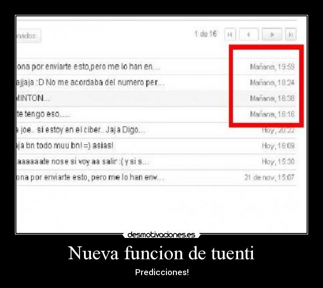 Nueva funcion de tuenti - Predicciones!