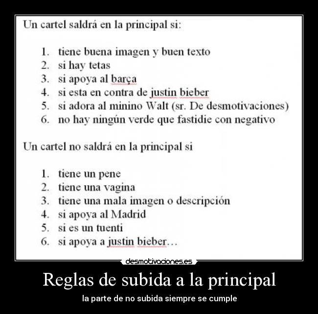 Reglas de subida a la principal - la parte de no subida siempre se cumple